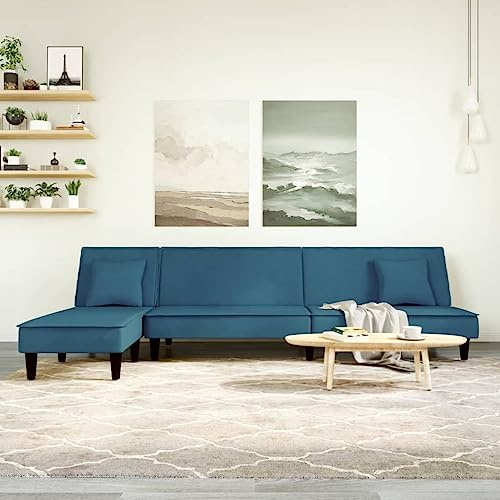 RMIHSJG L-Form Schlafsofa Blau 255x140x70 cm Samtstoff Ausziehcouch mit Chaiselongue für Gäste, Verstellbar in 3 Positionen als Sofa Tagesbett Gästebett, Robuster Sperrholzrahmen,