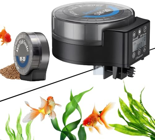 GOMETY Automatischer Futterautomat Fische Aquarium Futterautomat für Aquarium, Batteriebetrieben Fischfutterspender mit Timer LCD-Anzeige Fischfutterautomat Fischtank für Pulver Pellets Granulate