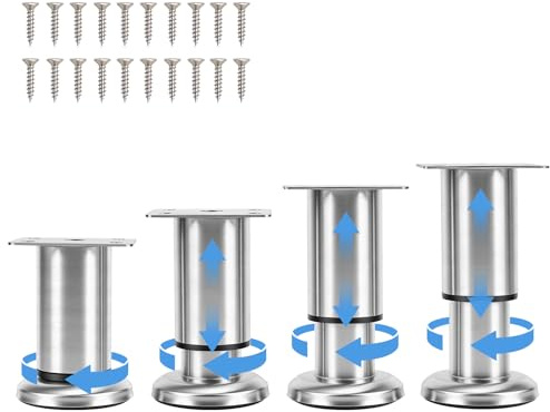 4 Stück Möbelfüße Verstellbar, Möbelfüße Höhenverstellbar 8-12cm Füße für Möbel, Metall Möbelbeine für Fernsehschrank Bett Sofa Tisch Lehrstuhl Badezimmerschrank, Belastbar bis 450KG | Edelstahl