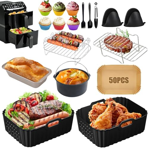Heißluftfritteuse Zubehör für Philips Airfryer 4000 Series Stacked Dual Basket 10L, BPA-frei Airfryer Silikonform Zubehör Grillrost Kuchen Brotform für Philips Airfryer NA460 10L