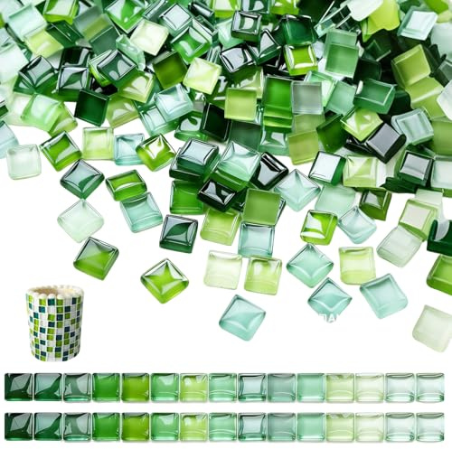1100 PCS Mosaic Tiles Smooth Rounded Edges Mosaic Tiles Arts and Crafts | Vivid Rich Colors 1×1 CM Ceramic Tile for DIY Crafts Plates Flowerpots Vases Cups Home Decor(Mixed Fluorescent Green)