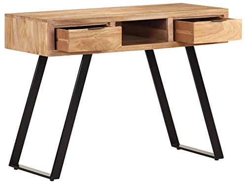 GeenYuu Schreibtisch Massivholz Akazie 107x45x79 cm mit Schublade und Regal Stahlgestell für Homeoffice Büro Arbeitszimmer Jugendzimmer PC Gaming
