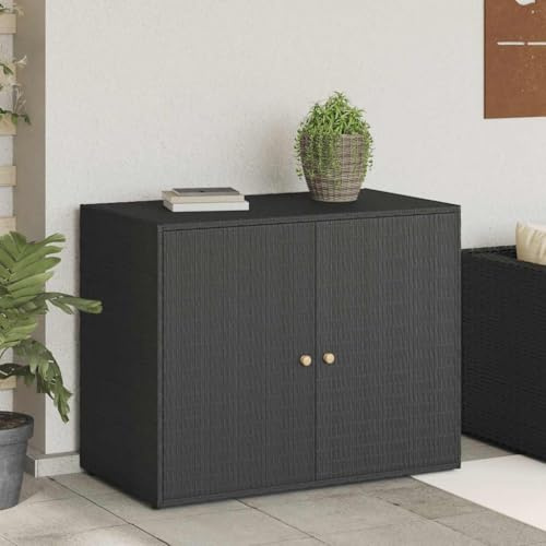 Versear Gartenschrank für den außenbereich Outdoorschrank wetterfest Balkonschrank Terrassenschrank Aufbewahrungsschrank Poly Rattan für Garten,Terrasse-Schwarz-100 x 55,5 x 80 cm