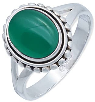 mantraroma Ring Silber 925 Damen grünen Onyx Edelstein grün schlicht groß modern