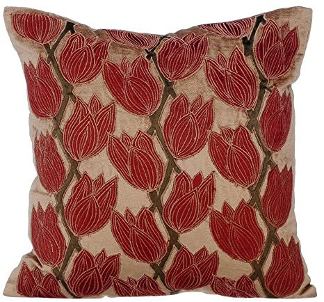 The HomeCentric perlbeiger kissenhullen, Samt Applique Blumen Thema dekokissen, 50x50 cm Kissenbezug, Blumen zeitgenossisch Sofa kissenbezuge, Platz Samt dekokissen - Blooming Tulips