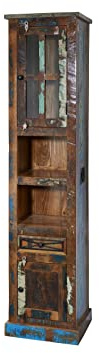 MASSIVMOEBEL24.DE | Nature of Spirit Bad Schrank 44x34x189 Indisches Altholz, Farbe:Mehrfarbig lackiert, Größe:44x36x190 cm (BxTxH)