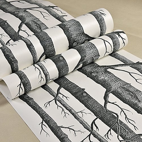 Enjoyall 10M* 53CM Abstrakte Schwarz und Weiß Zweig Muster Vliestapete Nordic Ast Baum Birke Wald Muster Fernsehen Sofa Hintergrund Tapete
