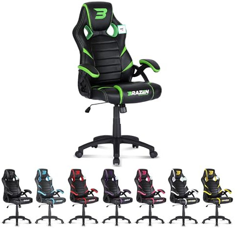 BraZen Puma PC Gaming Chair for Adults Ergonomic Office Computer Chairs Gaming for Adults Video Games Seat Ergonomic Office Computer Video Games Seat Black Green