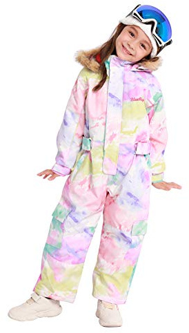 Bluemagic Big Kid's One Piece Snowsuits Ski Suits Waterproof Overalls Jackets Snowboarding,WATER COLOR,150cm