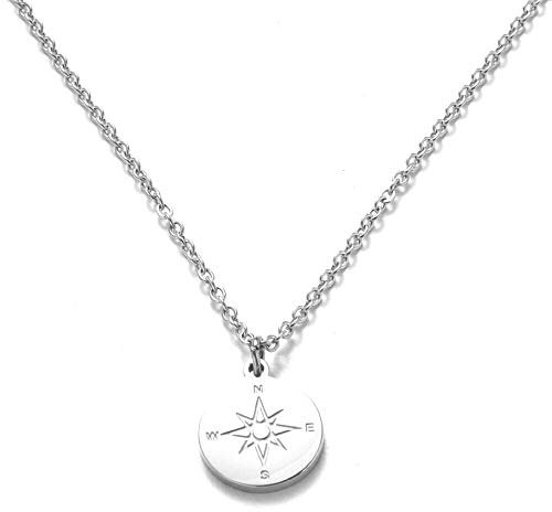 Kim Johanson Edelstahl Damen Halskette *Kompass* in Silber mit einem Anhänger Travel Boho Schmuck Kette verstellbar inkl. Schmuckbeutel