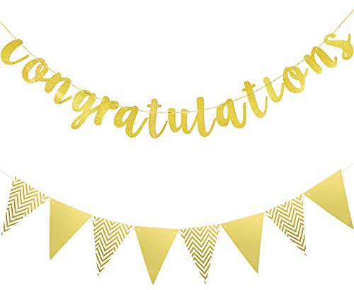 Boao 2 Stück 2024 Gold Herzlichen Glückwunsch Graduierung Banner Dreieck Flagge Banner Vintage Glitzer Glückwunsch Banner Wimpel für Hochzeit Baby Shower Zeremonie Ruhestand Partybedarf