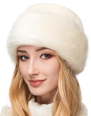 Futrzane Classic Mütze mit Fellrand - Pelzmütze Damen - Fell Pelz Russenmütze (S, Ecru - Ecru Classic)