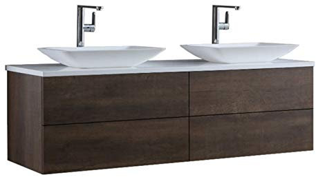 StoneArt Badmöbel Set mit Mineralguss Waschbecken Waschschale Aufsatzwaschbecken und Unterschrank Waschtisch Einzel- oder Doppelwaschbecken Brugge BU-1601pro-1 Eiche dunkel 160cm