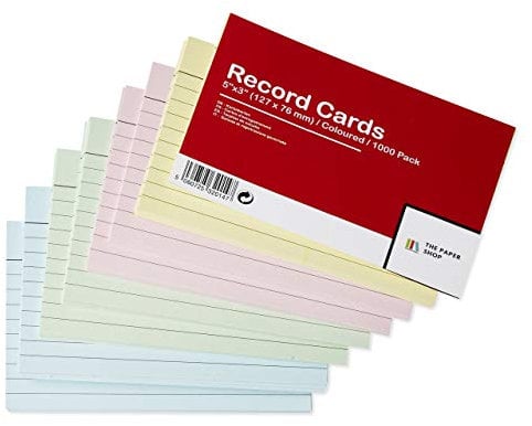 [1000 Stück] Karteikarten A7 Liniert Farbige | Lernkarten A7 Liniert Farbige | Karteikarten Groß (5 x 3) 127 mm x 76 mm