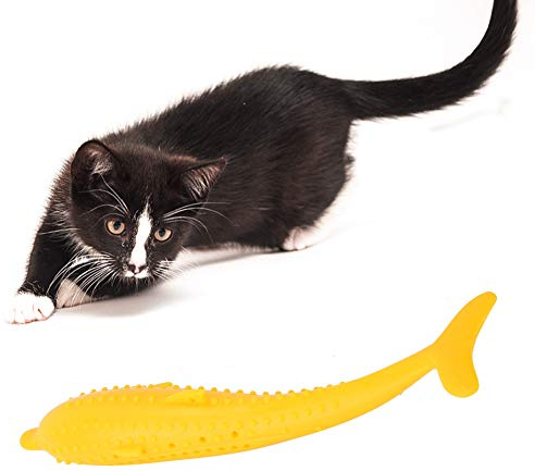 GOTOTOP Katze Zahnbürste Fisch, Silikon Molar Fisch Spielzeug mit Katzenminze Interaktive Zähne Reinigung Beißen Kauen Spielzeug für Katze Kätzchen