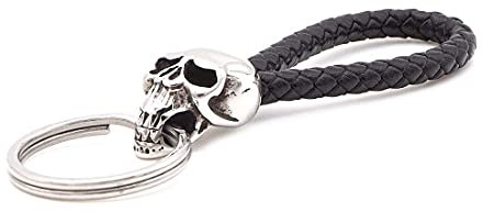 MarBello Totenkopf Anhänger Schlüsselanhänger geflochten aus hochwertigem und echtem Leder und 316L Edelstahl