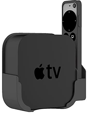 HeyMoonTong Apple TV Mount Compatible with All Apple TVs - Wall Mount Bracket with Remote Holder Fits for All Apple TV 4K / HD (2022 & 2021), with Siri Remote Silicone Protective Case/Cover (Black)
