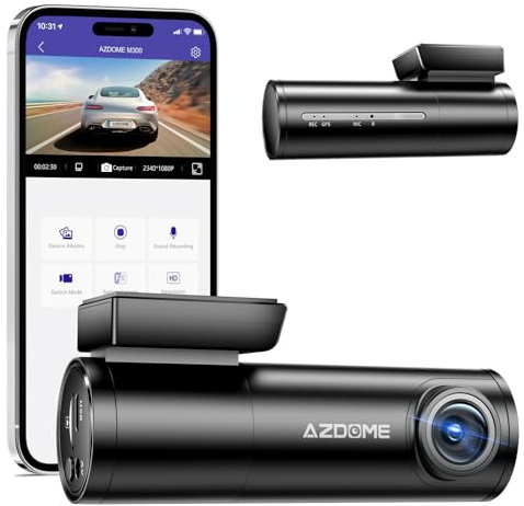 AZDOME Dashcam Auto WiFi, 1296P Mini Vorne Autokamera Unterstützt APP Steuerung, Auto Kamera mit Parküberwachung, Super Nachtsicht, WDR, 170° Weitwinkel, G-Sensor, Loop-Aufnahme(M300)