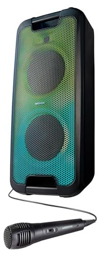 MEDION E61400 Party-Soundsystem (Partylautsprecher, inkl. Mikrofon, Karaoke, Akku, Bluetooth 5.0, Kompaktanlage, Farbige umlaufende LEDs, USB, AUX, 2X Mikrofonanschluss)