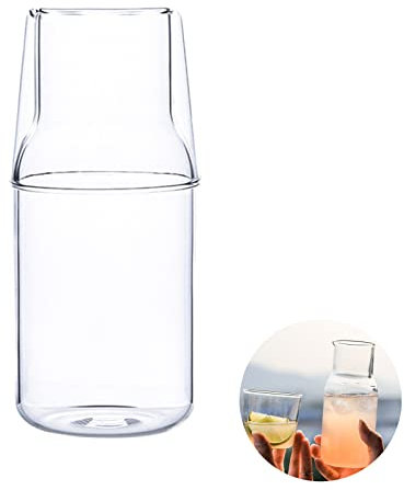 DEDEMCO Bedside Water Carafe Set with Tumbler Glass Set for Bedroom Nightstand,500ml Glass Mouthwash Bottle for Bathroom, Clear Glass Juice Water Pitcher, Transparent