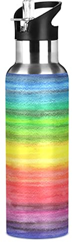 ALAZA Rainbow Watercolor Water Bottle with Straw Lid Vacuum Insulated Stainless Steel Thermo Flask Water Bottle 20oz 73