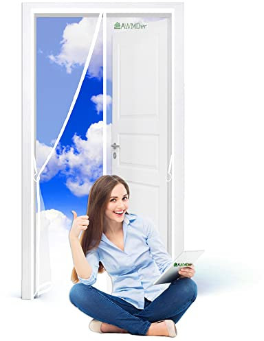 Moustiquaire Porte Fenetre Magnetique Rideau 145 x 205 cm Anti Mouche Porte Moustiquaire Porte Fenetre pour Couloirs, Portes pour Porte d Entrée Intérieur/Patio Blanc