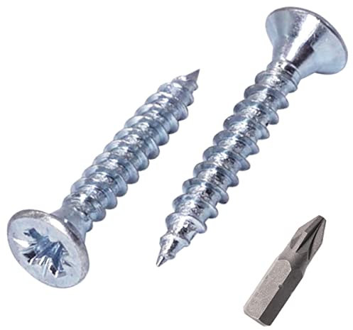SKIR'CO Lot de 500 vis à bois en acier zingué Tête fraisée Pozidriv Vis à panneaux d'aggloméré PZ entièrement filetées (500, 3,0 x 25 mm)