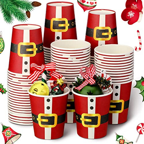 100 Pcs 9 oz Christmas Disposable Coffee Cups Xmas Party Cups Santa Paper Cups Red Favor Cups Red Party Cup Disposable Wine Cup Christmas Party Supplies for Coffee Cold Hot Chocolate Bar Drink