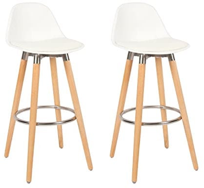 Box and Beyond Juego de 2 Taburetes de Bar de Madera, Silla Alta para Bar, Silla de Cocina - Altura 91 cm - Taburete Blanco con Reposapiés