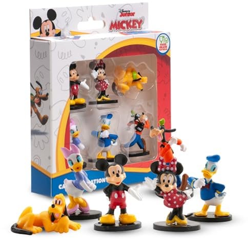dekora - Set de 6 Figuras Clásicas Disney | Mickey, Minnie, Pluto, Donald, Daisy y Goofy | Decoración de Tartas y Cupcakes | Apto para Contacto Alimentario | Figuras de PVC para Fiestas y Regalos