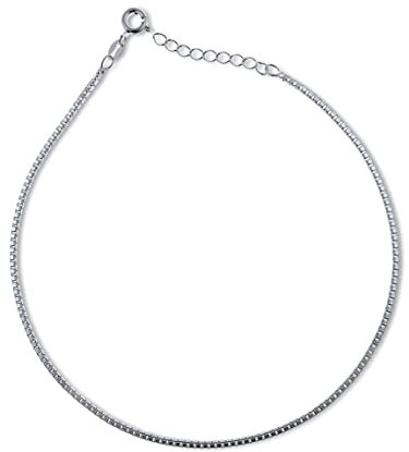 Tobillera veneciana de plata de ley 925 con caja trenzada, eslabones cuadrados, tobillera de plata de ley 925, longitud grande ajustable de 9.5 pulgadas, 10.5 pulgadas, longitud extra grande de 11.5