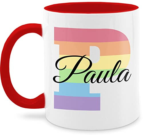 Tasse Tassen 325ml - Anfangsbuchstabe Name - One Love Liebe Rainbow Regenbogen LGBTQ Gay Pride Regenbogenfarben LGBT mit Namen - 325 ml - Rot - buchstabentasse buchstaben paula mug namenstasse