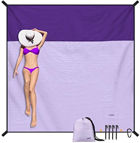 SKYREH Stranddecke Sandfrei super groß 220x210 cm, Sanddicht Wasserdicht, Leicht Weiches Bequemes Langlebiges Material, breite Streifen, Strandmatte, Strandtuch (Violett)
