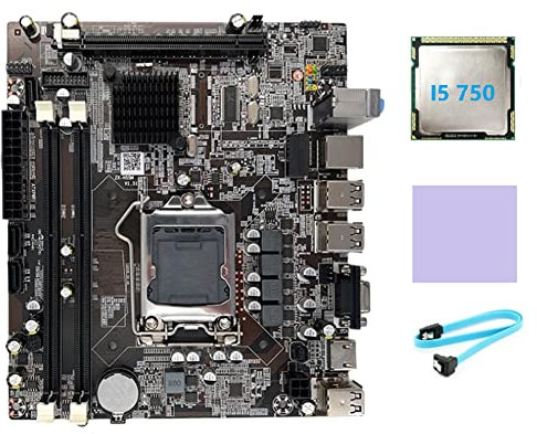 Aflytep Das Motherboard H55 LGA1156 unterstützt den Prozessor der Serie I3 530 I5 760 + den Prozessor I5 750 + SATA-Kabel + Thermopuffer