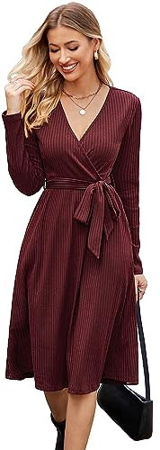 Newshows Jumper Dress for Women UK Ladies Winter Dress Knitted Sweater Dresses for Wedding Guest Wine Red