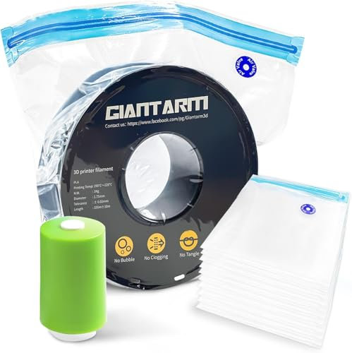 Giantarm Sacs sous vide à filament pour imprimante 3D, double joint résistant à l'humidité, robustes et réutilisables PA+PE (10 sacs) avec pompe électrique (32,5 x 37,5 cm)…