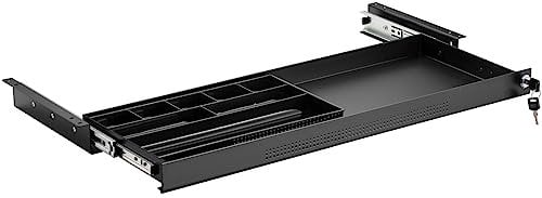 CAVO Dokumentenschublade abschließbar aus Stahl 740 x 250 mm, inkl. Schubladeneinsatz schwarz, Schreibtischschublade Unterbauschublade