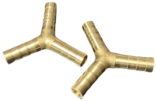 2x Stück T- / Y- Schlauchverbinder Schlauchanschluss Adapter Messing (2x Y-Schlauchverbinder, 8mm)