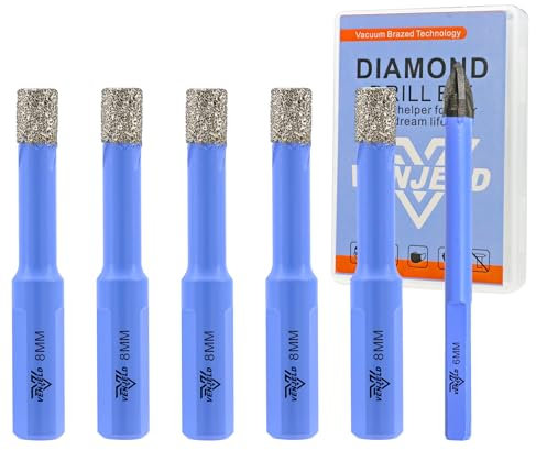 Foret Diamant Carrelage Set – 5Pcs 8mm Scie Cloche und 1Pc 6mm Foret en Carbure Perçage à Sec pour Céramique Porcelaine Carrelage Marbre Granit avec Tige Triangulaire VENJELD