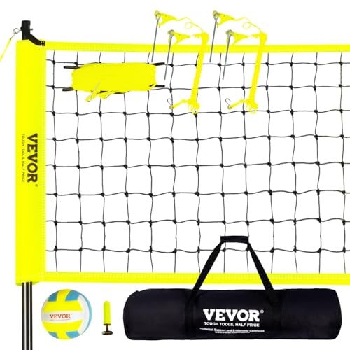 VEVOR Kit Filet de Volleyball Professionnel, avec Ballon et Sac de Transport et Ligne de Délimitation Pliable, Poteau en Acier Hauteur Réglable, Portable pour Plage Jardin Extérieur