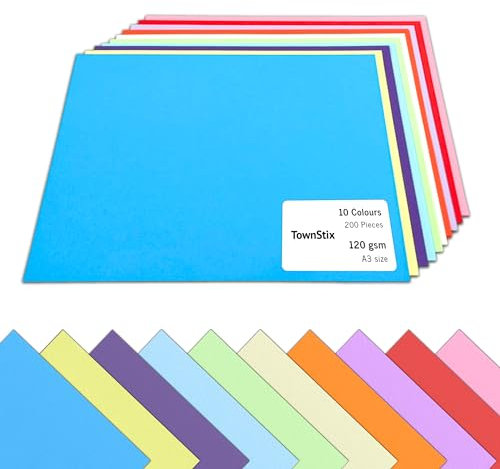 200 Blatt, 120g - Tonpapier A3 Bunt, Bastelpapier Buntes Papier zum Basteln Farbiges Druckerpapier - 10 Farben