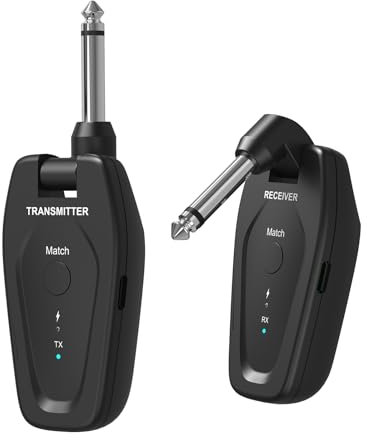 OYAYO 5.8GHz Guitar Wireless System, Guitar Wireless Transmitter Empfänger Nachhaltig 8 Stunden Laufzeit, Wiederaufladbar Transmitter Receiver für Gitarren, Bass, Musikinstrumente Stereo & Mono Sound