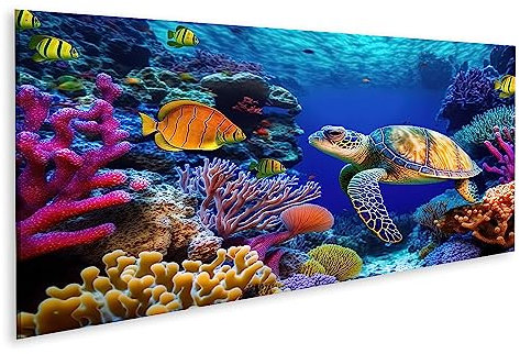 islandburner Prime Bild auf Leinwand Coral Reef Wild Sea Turtle Fish Tropical Ocean Underwater Life KI Exo Bilder Wandbilder Poster