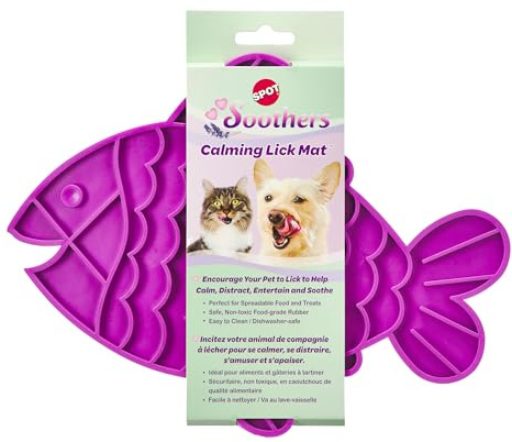 SPOT Soother Lick Mat-Licking Mat for Cats, Kittens, Medium and Large Dogs and Puppies, Food Grade Rubber, Anxiety Reliever, Dog Peanut Butter Lick Pad, Slow Feeder, 9.75inch, Fish