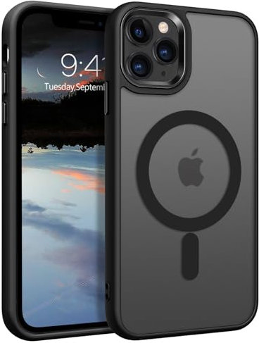 BENTOBEN Funda Magnética para iPhone 11 Pro MAX [Compatible con Magsafe] Carga Inalámbrica Carcasa iPhone 11 Pro MAX Funda Cover Enchapado Translúcido Mate Protección Anti-Arañazos AntiGolpes-Negro