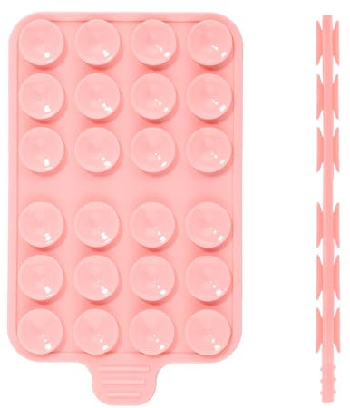 1pc Double-Faced Suction Cup Phone Mount, Silicone Suction Phone Case Sticky Phone Grip Hands-Free Silicone Phone Holder for iPhone & Android for Mirror Window Shower Smooth Surface (Pink)