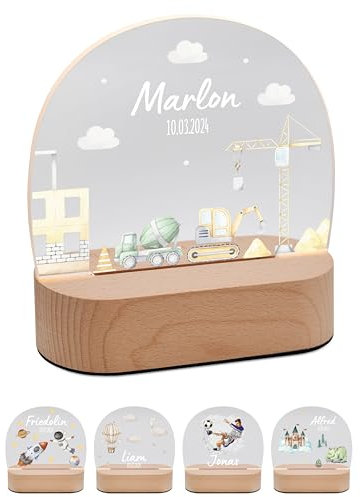 Bärenfreunde® - Personalisiertes Nachtlicht für Babys - Individuelle Nachttischlampe für Kinder - Personalisierte Geschenke Kinder - Babygeschenk - Geschenk zur Geburt (Baustelle)