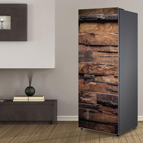 Fridge Wraps Kitchen Fridge Stickers Cover Full Doors, Fridge Sticker Full Covering Door Fridge Covers Skins Wall Stickers for Kitchen Decal, Brown Retro Wooden Board Effect
