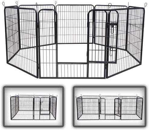 zoomundo Welpenauslauf 80cm hoch Laufgitter Tierlaufstall Welpenkäfig Absperrgitter Freilaufgehege Welpenzaun 8-Eck - L - Black Edition