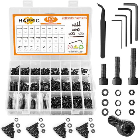 1407 Stück Schrauben Set Metrisch, M2/M3/M4/M5 Gewindeschrauben Set Maschinenschrauben Zylinderkopfschrauben Sechskantschrauben Set für Elektronikprodukte Autoreparatur